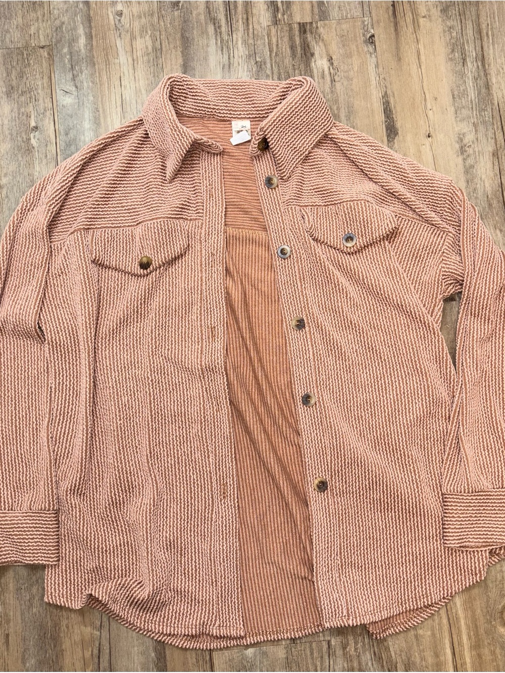 7th Ray Ribbed Button-Up Shirt Jacket Dusty Rose Pink Shacket Men Size M T-4806